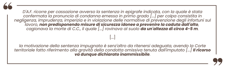 Cassazione Penale, Sez. 4, 21 gennaio 2019, n. 2590 - Caduta mortale dall'alto. Responsabilità del Coordinatore